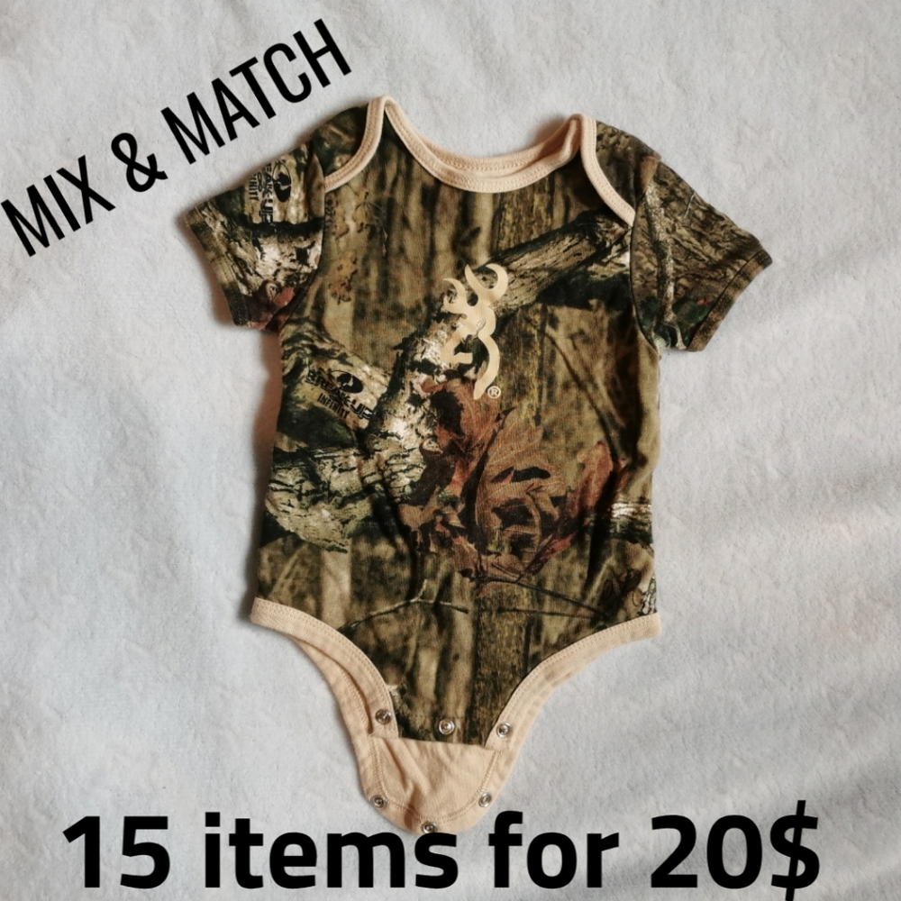 15 for 20$ | Browning Camouflage Baby Bodysuit / Onesie, 100% Cotton, 9 months